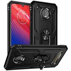 Rebex Compatible with Moto Z4 Case,Moto Z4 Play Case,Moto z4 Force Case Cover, Tough Heavy Protective 360 Metal Rotating Ring Kickstand Holder Grip Magnetic Metal Armor Heavy Duty Shockproof (Black)