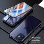 HENGHUI Case Compatible with iPhone 12 Pro Case iPhone 12 Clear Glass Magnetic Case ，Aluminum Metal Bumper Full-Body Protecive Cover Built-in Screen Protector (Blue)