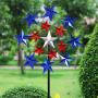 Exhart Star Spangled Wind Spinner - Pinwheels Outdoor Decor w/American Themed Metal Design - Kinetic Art Garden Spinner with Blue, Red, and White Stars Spinning Blades, 20'' L x 7'' W x 83'' H