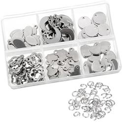 Satinior 120 Pieces Stainless Steel Stamping Blanks Tag Pendants and 100 Pieces Opening Jump Rings for Bracelet Earring Pendant Charms