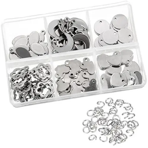 Satinior 120 Pieces Stainless Steel Stamping Blanks Tag Pendants and 100 Pieces Opening Jump Rings for Bracelet Earring Pendant Charms Satinior 120 Pieces Stainless Steel Stamping Blanks Tag Pendants and 100 Pieces Opening Jump Rings for Bracelet Earring Pendant Charms