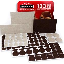 X-PROTECTOR Premium Two Colors Pack Furniture Pads 133 Piece! Felt Pads Furniture Feet Brown 106 + Beige 27 Various Sizes - Best Wood Floor Protectors. Protect Your Hardwood & Laminate Flooring