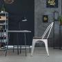 COSTWAY Tolix Style Dining Chairs Industrial Metal Stackable Cafe Side Chair w/Wood Seat Set of 4 (White and Brown)