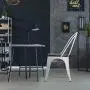 COSTWAY Tolix Style Dining Chairs Industrial Metal Stackable Cafe Side Chair w/Wood Seat Set of 4 (White and Brown)