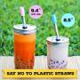 BOBA FIDE 9.4” & 8.5” Stainless Steel Boba & Smoothie Straws + Safety Silicone Tips & Brushes in 2 Travel Cases, Angled Tip Extra Wide Bubble Tea Milkshake Straws, 4 Reusable Metal Straws