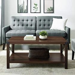 Walker Edison Sedalia Modern Farmhouse Metal X Coffee Table, 40 Inch, Dark Walnut