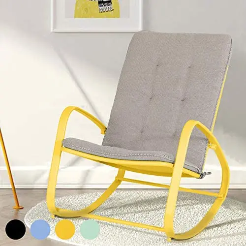 PHI VILLA Outdoor Patio Metal Rocking Chair, Padded Modern Rocker Chairs with Cushion, Support 301lbs for Porch, Deck, Balcony or Indoor Use (1PCS, Yellow) PHI VILLA Outdoor Patio Metal Rocking Chair, Padded Modern Rocker Chairs with Cushion, Support 301lbs for Porch, Deck, Balcony or Indoor Use (1PCS, Yellow)