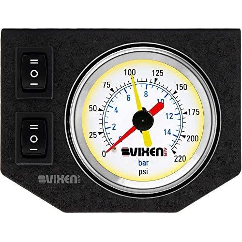 Vixen Air One 2'' Dual Needle Air Pressure White Gauge with Two Momentary Switches and Metal Dash Panel Kit VXF1GP2RKW