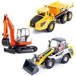 TGRCM-CZ Construction Toys, Zinc Aloy Construction Site Play Set 3Pcs, Dump Truck, cavator/Digger, Bulldozer Metal Tractor Toy, Toys Car for 3, 4, 5, 6 Year Olds, Toddlers, Boys, Kids