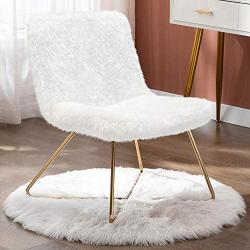 Duhome Faux Fur Upholstered Living Room Chair Accent Chair Modern Desk Chair with Gold Legs White