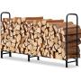 Amagabeli 8 ft Outdoor Fire Wood Log Rack for Fireplace Heavy Duty Firewood Pile Storage Racks for Patio Deck Metal Log Holder Stand Tubular Steel Wood Stacker Outside Tools Accessories Black