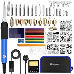 Hiveseen 76 Pcs Wood Burning Kit, Pyrography Pen 60W Ceramic Heating Adjustable Temperature, 1.4m Long Cable, Professional DIY Wood and Leather Burning Tool Set for Embossing, Carving and Soldering