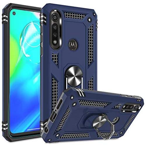 Motorola G Power Case, Moto G Power Phone Case with HD Screen Protector, Gritup 360 Degree Rotating Metal Ring Holder Kickstand Armor Anti-Scratch Bracket Cover Case for Motorola G Power Blue