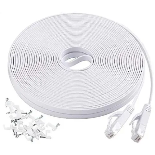 Cat6 Flat Ethernet Cable, 50 FT Computer LAN Internet Network Cable, Patch Cord with Clips with Snagless Rj45 Connectors for PS4, Xbox one, Switch, IP Cameras, Modem, Printers, Router -White Cat6 Flat Ethernet Cable, 50 FT Computer LAN Internet Network Cable, Patch Cord with Clips with Snagless Rj45 Connectors for PS4, Xbox one, Switch, IP Cameras, Modem, Printers, Router -White