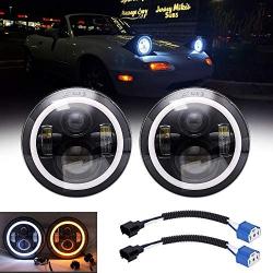 For 90-97 Mazda Miata MX5 MX-5 H6024 Pair Full LED Headlight Lights Halo Angel Eye White DRL Amber Turn Light with High Low Beam