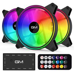 GIM 140mm RGB Case Fan, Triple Gaming PC Fan with High Airflow, 5V Addressable LED Quiet Coolers Motherboard Sync, Adjustable Colorful Fans with Controller, KB-140, Black