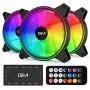 GIM 140mm RGB Case Fan, Triple Gaming PC Fan with High Airflow, 5V Addressable LED Quiet Coolers Motherboard Sync, Adjustable Colorful Fans with Controller, KB-140, Black