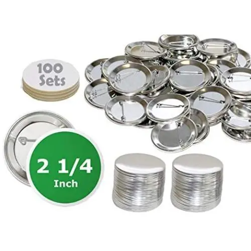 100 Pk - 2.25 inch Diameter Pin Buttons Sets for Badge Making Metal Parts 2 1/4'' (56 mm)