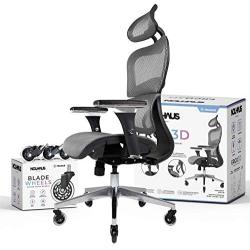 NOUHAUS Ergo3D Ergonomic Office Chair - Rolling Desk Chair with 3D Adjustable Armrest, 3D Lumbar Support and Blade Wheels - Mesh Computer Chair, Gaming Chairs, Executive Swivel Chair (Gray)