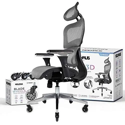 NOUHAUS Ergo3D Ergonomic Office Chair - Rolling Desk Chair with 3D Adjustable Armrest, 3D Lumbar Support and Blade Wheels - Mesh Computer Chair, Gaming Chairs, Executive Swivel Chair (Gray) NOUHAUS Ergo3D Ergonomic Office Chair - Rolling Desk Chair with 3D Adjustable Armrest, 3D Lumbar Support and Blade Wheels - Mesh Computer Chair, Gaming Chairs, Executive Swivel Chair (Gray)