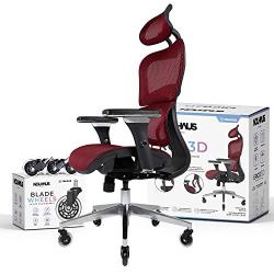 NOUHAUS Ergo3D Ergonomic Office Chair - Rolling Desk Chair with 4D Adjustable Armrest, 3D Lumbar Support and Blade Wheels - Mesh Computer Chair, Gaming Chairs, Executive Swivel Chair (Burgundy)