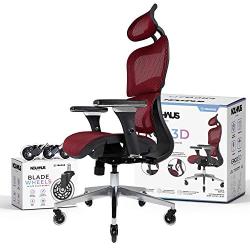 NOUHAUS Ergo3D Ergonomic Office Chair - Rolling Desk Chair with 4D Adjustable Armrest, 3D Lumbar Support and Blade Wheels - Mesh Computer Chair, Gaming Chairs, Executive Swivel Chair (Burgundy)