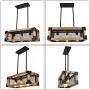 Lingkai Industrial Kitchen Island Light 3-Light Wood Chandelier Farmhouse Pendant Hanging Light Fixture Rectangle Wood Frame Metal Caged Ceiling Light