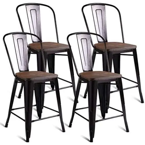 COSTWAY Tolix Style Dining Stools with Wood Seat and Backrest, Industrial Metal Counter Height Stool, Modern Kitchen Dining Bar Chairs Rustic, Copper COSTWAY Tolix Style Dining Stools with Wood Seat and Backrest, Industrial Metal Counter Height Stool, Modern Kitchen Dining Bar Chairs Rustic, Copper