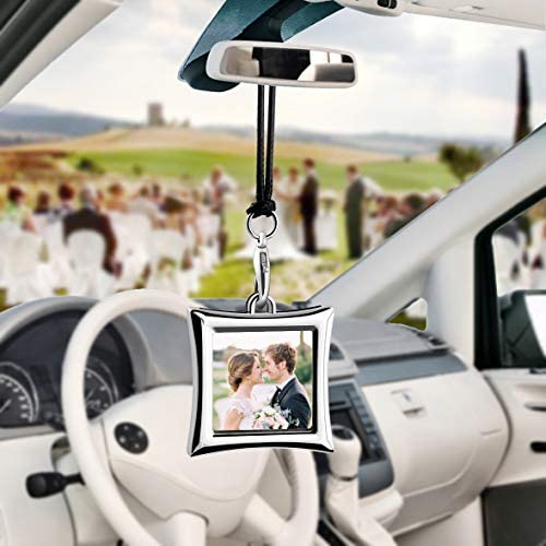 Car Auto Rearview Mirror Hanging Ornament Beautiful Photo Frame Locket Photo Frame Metal for Car Mirror (Rhombus)