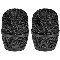 uxcell Black Microphone Head Mesh Grille Round Metal with Grey Interior Foam Filter for Q7 Mic 2Pcs