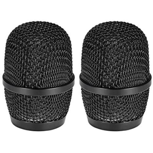 uxcell Black Microphone Head Mesh Grille Round Metal with Grey Interior Foam Filter for Q7 Mic 2Pcs