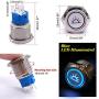 Taiss 12V 19mm Blue LED Illuminated Car Interior Push Button Switch 1NO 1NC 3/4'' Mounting Hole Latching Type Silver Stainless Steel Metal Toggle Switch For Car Boat Part Modification TL19-BD-Bu