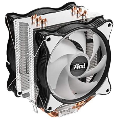 Aiml, 120mm Air CPU Cooler, 6 Continuous Direct Contact Heat Pipes, 2 PC Fans with PWM Function, Intel LGA1151, AMD AM4 / Ryzen (Dual Fan)