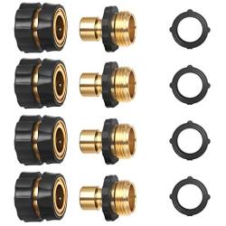 3/4 Inch Garden Aluminum Hose Fitting Quick Connector Male and Female Value Pack - No-Leaks Water Hoses Quick Connect Release, 4 Set, with 4 Sealed O-Rings