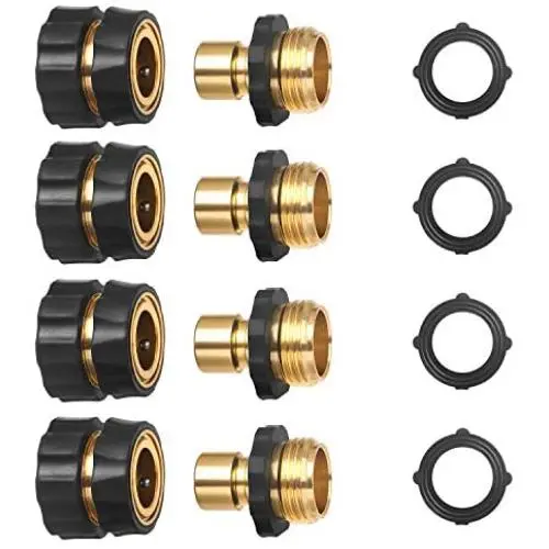 3/4 Inch Garden Aluminum Hose Fitting Quick Connector Male and Female Value Pack - No-Leaks Water Hoses Quick Connect Release, 4 Set, with 4 Sealed O-Rings