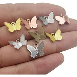 iloveDIYbeads 100Pcs Craft Supplies Brass Mini Mixed Butterfly Pendants Charms for Jewelry Making Crafting Findings Accessory for DIY Necklace Bracelet (M256)