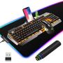 Gaming Keyboard and Mouse,3 in 1 Orange LED Backlit Rechargeable Wireless Keyboard Mouse with 3800mAh Battery Metal Panel,10 Color RGB Gaming Mouse Pad (32.5x12x0.15inch),7 Color Mute Gaming Mouse