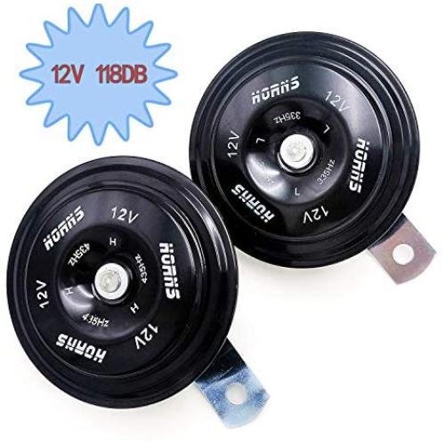 Viping Car Horn Car Electric Horn 118DB 12V Super Loud High Tone and Low Tone Metal Twin Horn Kit with Bracket Waterproof Air Horn Electric Universal Horn 2pcs for Moto Truck Boat Car (Black)