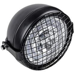 TASWK Motorcycle Retro 6.5'' CREE LED Headlight + Metal Mesh Grille Cover Cafe Racer Bobber