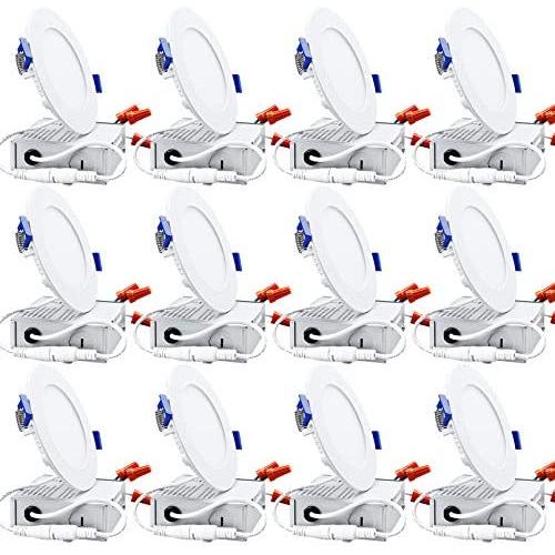 TORCHSTAR 12-Pack Basic Series 10W 4 Inch Low Profile Ultra-Thin Recessed Ceiling Light with Junction Box, 3000K Warm White Dimmable Can-killer Downlight, 650lm 80W Eqv. ETL and Energy Star