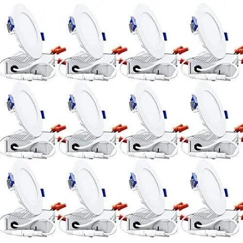 TORCHSTAR 12-Pack Basic Series 10W 4 Inch Low Profile Ultra-Thin Recessed Ceiling Light with Junction Box, 3000K Warm White Dimmable Can-killer Downlight, 650lm 80W Eqv. ETL and Energy Star