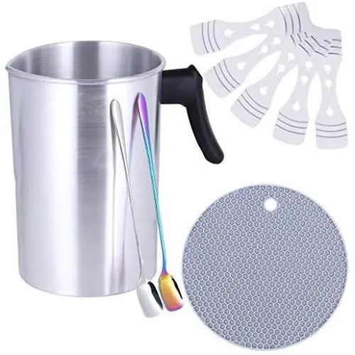 Candle Making Pouring Pot, TOKSEO 4 Pounds DIY Candle Making Kits, Candle Making Pitcher, Aluminum Construction Wax Melting Pot with Dripless Heat-Resisting Handle& Pouring Spout