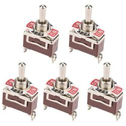 ESUPPORT Silver Contact Heavy Duty 20A 125V 15A 250V SPST 3 Terminal Pin (ON)-OFF-(ON) Momentary Rocker Toggle Switch Metal Bat Pack of 5