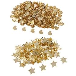 Prettyia 300 Pieces Star Heart Head Split Pin Metal Brads Paper Fasteners for Scrapbook Paper Craft Card Making Kids DIY Craft Gold