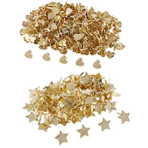 Prettyia 300 Pieces Star Heart Head Split Pin Metal Brads Paper Fasteners for Scrapbook Paper Craft Card Making Kids DIY Craft Gold