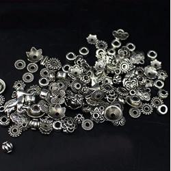 1Package Tibetan Silver DIY Accessories for Floral Receptacle Flower Bead Caps and Spacer Metal Beads Pendants Jewelry Making for Handmade Beaded Hand Chain Necklace Material Package(Mixed)