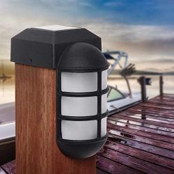 GreenLighting 2 Pack Marina Solar Post Cap Lights - Metal Side Mount Dock Light for 4x4 Wood Posts (Black)