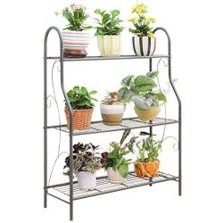 MORITIA 3 Tier Metal Plant Stand Scrollwork Design Indoor and Outdoor Flower Rack, Home Storage Organizer Shelf, 27.9 x 9.6 x 32.6 inch