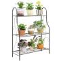 MORITIA 3 Tier Metal Plant Stand Scrollwork Design Indoor and Outdoor Flower Rack, Home Storage Organizer Shelf, 27.9 x 9.6 x 32.6 inch