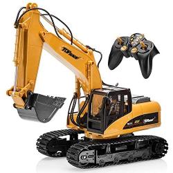 Top Race 15 Channel Full Functional Professional RC Excavator, Battery Powered Remote Control Construction Tractor Metal Shovel, TR-211